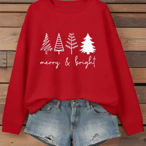 Merry Bright Christmas Tree Printing Women Sweatshirt Hip Hop O-Neck Pullovers Autumn Loose Y2K Streetwear Fleece Woman Clothes