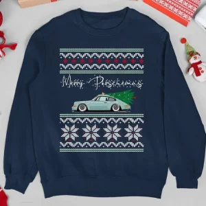 Merry Porschemas Ugly Christmas Sweatshirt, Car Guy Gift Hoodie Streetwear Autumn and Winter Keep Warm Street Fashion Hoody Tops