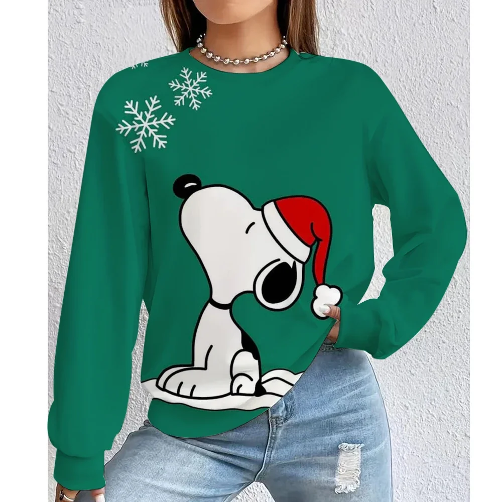 Christmas Women's Snoopy Fashion Girls' Long Sleeve Round Neck pullover Cute Pattern Christmas Hoodie Women's Autumn Winter - Image 2