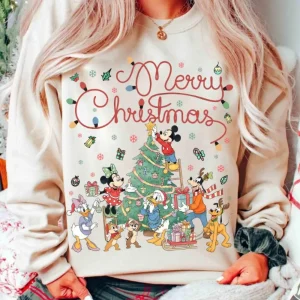 Disney Mickey and Friends Merry Christmas Sweathirt Tree Lights Mickey's Very Merry Christmas Party Sweater Family Christmas