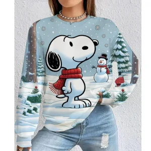 Christmas Women's Snoopy Fashion Girls' Long Sleeve Round Neck pullover Cute Pattern Christmas Hoodie Women's Autumn Winter